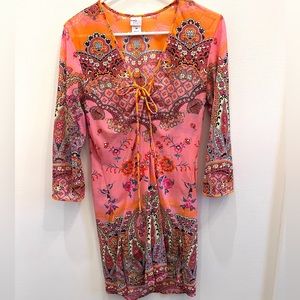 Pink and orange floral bathing suit cover-up